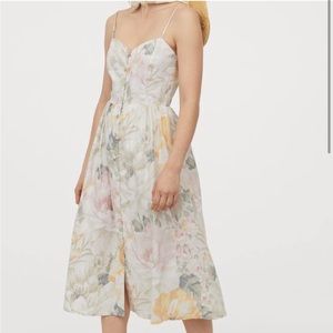 H&M Midi Floral Linen Button Down Dress